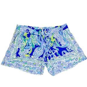 Lilly Pulitzer Women's Shorts- Katia Sirens Blue Travel Beach  Elastic Waist  XS